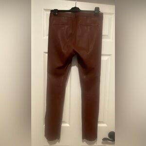 Theory Women's Cropped Bristol Dark Cognac Leather Pants w Zipper ankle